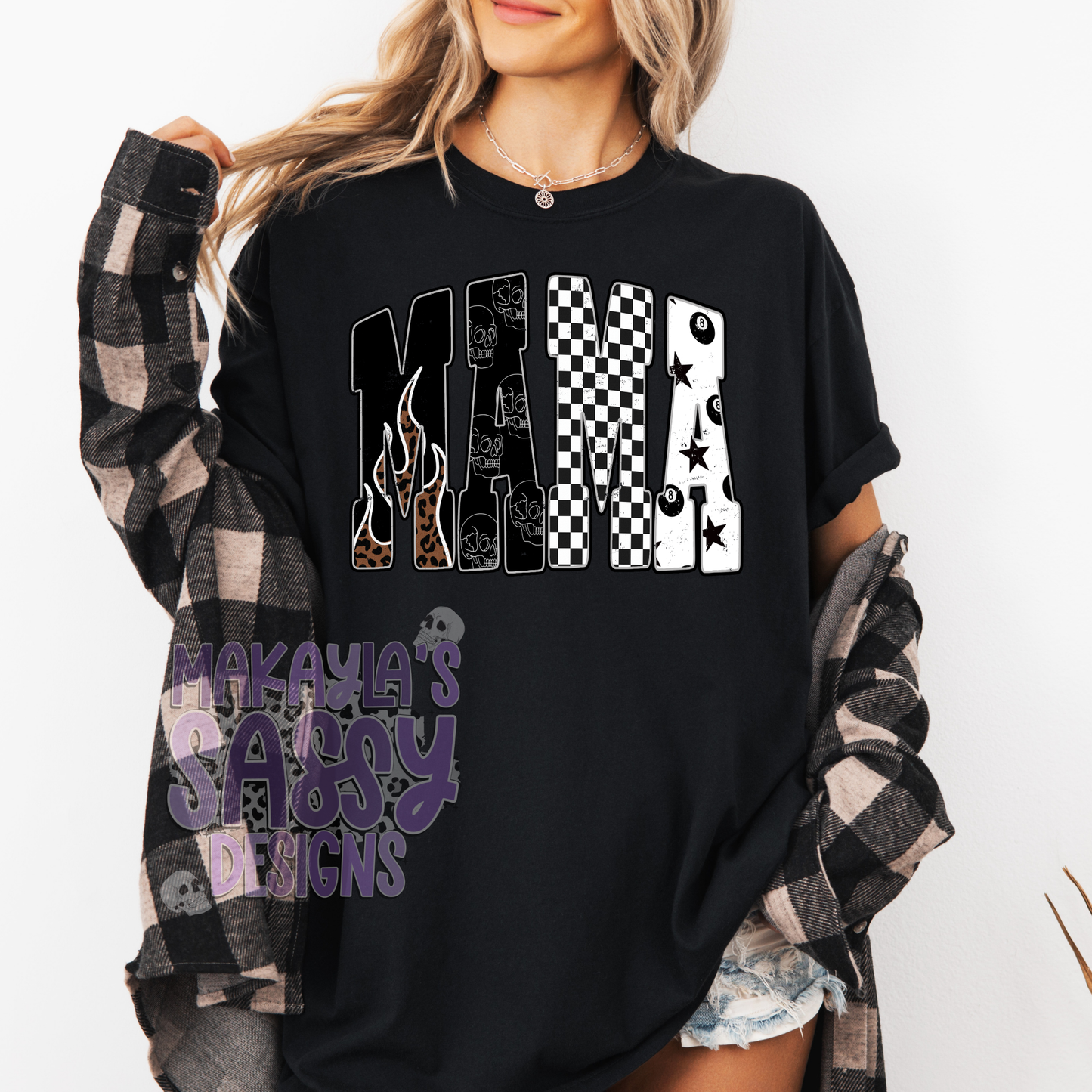 Trendy MAMA Black Checkered Tshirt