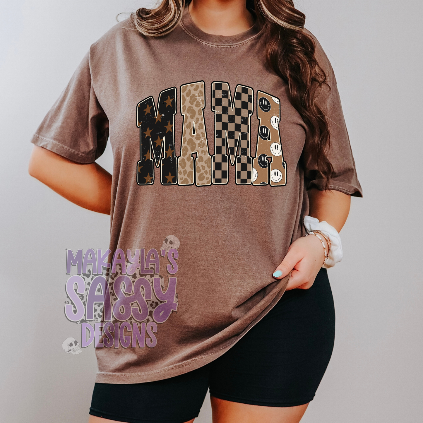 Trendy MAMA Brown Checkered Tshirt