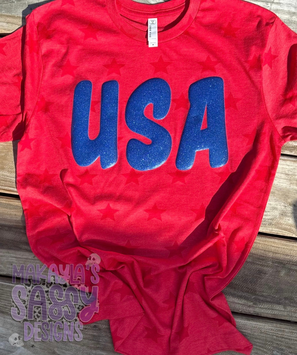 USA Puff Glitter Star T-Shirt
